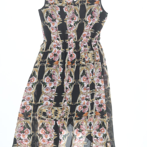 Miss Selfridge Womens Black Floral Midi Fit & Flare Dress Size 10