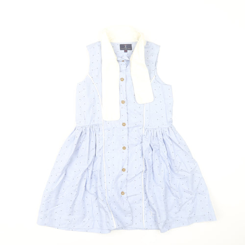 Jessie and James Girls Blue Cotton Polka Dot Shirt Dress 10 Years