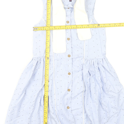 Jessie and James Girls Blue Cotton Polka Dot Shirt Dress 10 Years