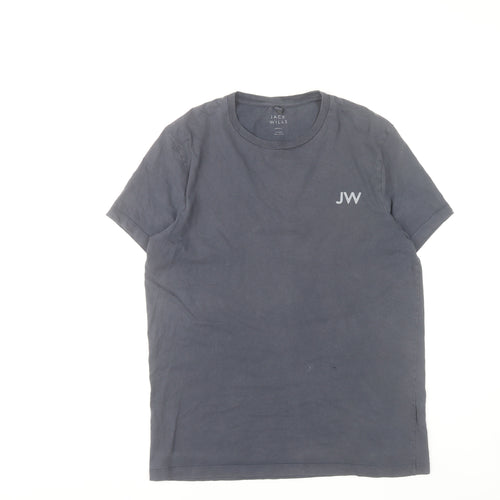 Jack Wills Men Grey Small Cotton Crew Neck Short Sleeve T-Shirt