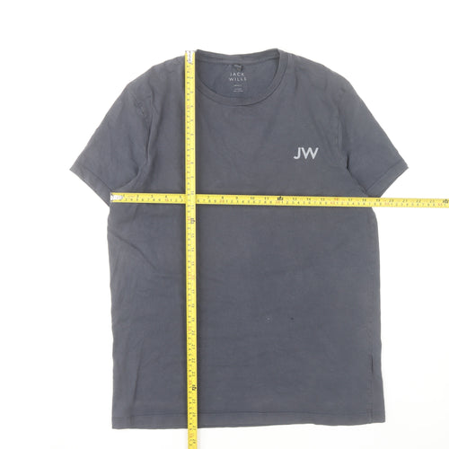 Jack Wills Men Grey Small Cotton Crew Neck Short Sleeve T-Shirt