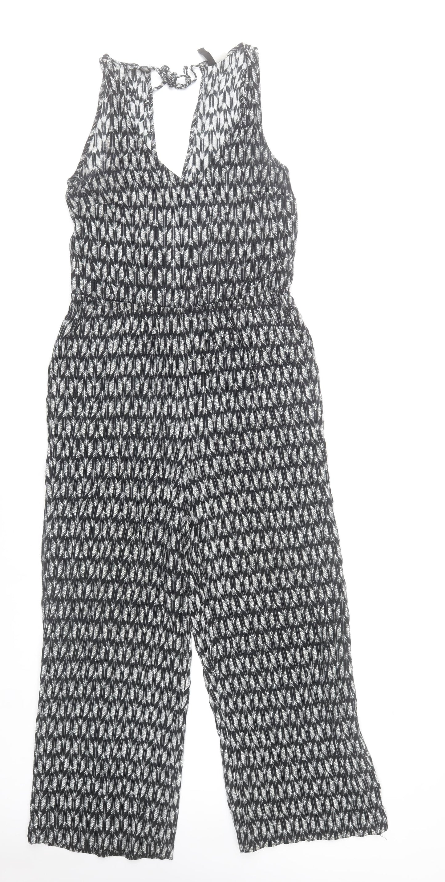 H&M Women Black Viscose Sleeveless Jumpsuit Size 10 Wide-Leg