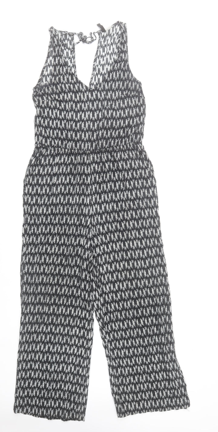 H&M Women Black Viscose Sleeveless Jumpsuit Size 10 Wide-Leg
