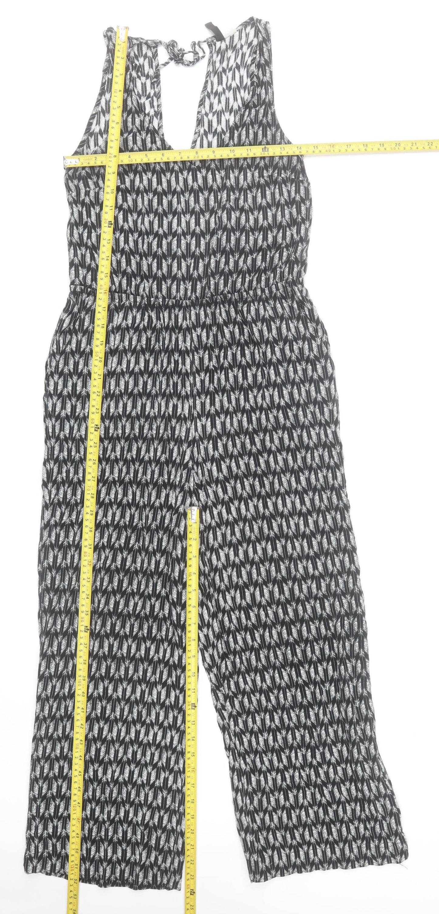 H&M Women Black Viscose Sleeveless Jumpsuit Size 10 Wide-Leg