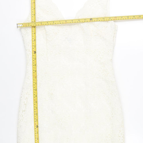 Ann Taylor Women Ivory Lace Sheath Dress Size 6 V-Neck Sleeveless