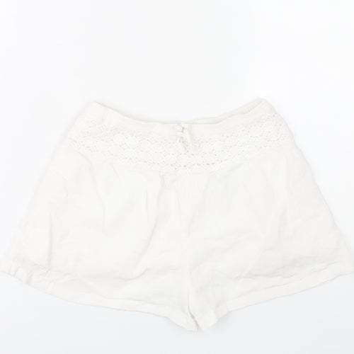 Marks and Spencer Girls White Cotton Lace Trim Shorts Size 10-11Y