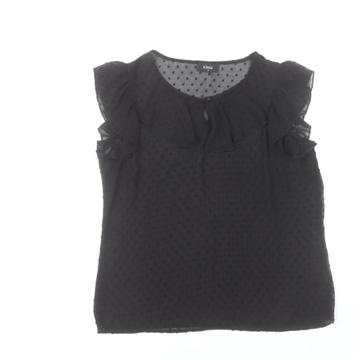 Klass Women’s Black Chiffon Ruffle Polka Dot Blouse Size 14