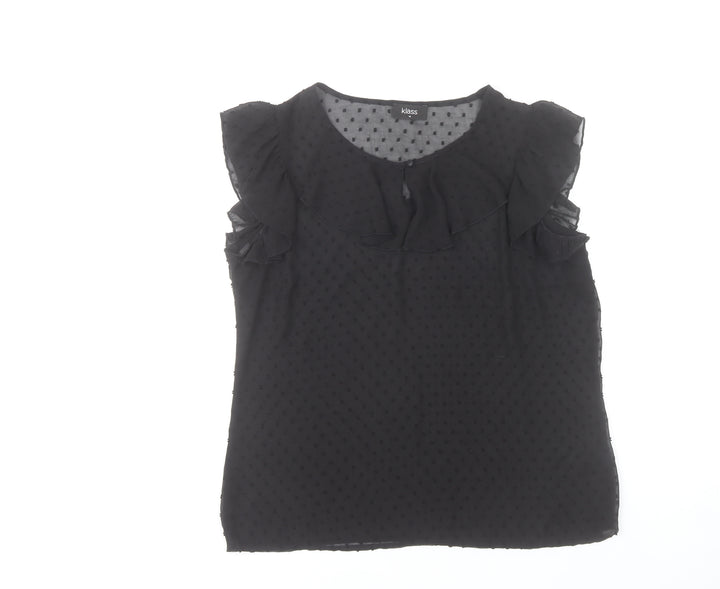 Klass Women’s Black Chiffon Ruffle Polka Dot Blouse Size 14