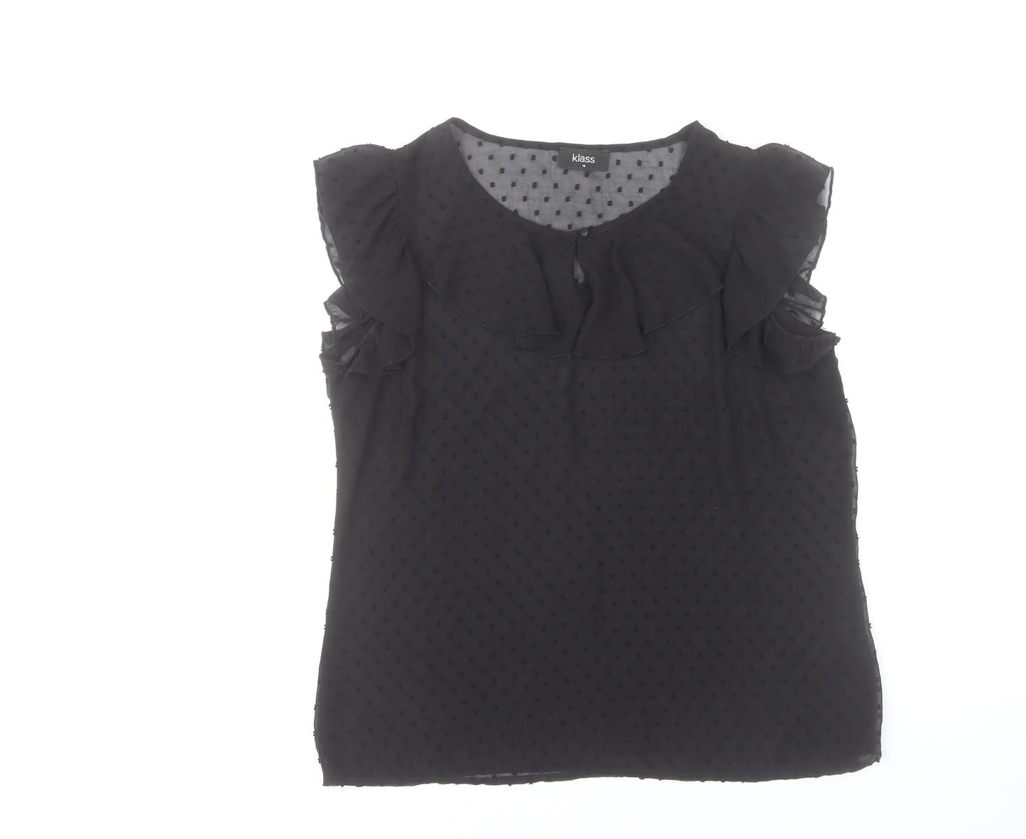 Klass Women’s Black Chiffon Ruffle Polka Dot Blouse Size 14