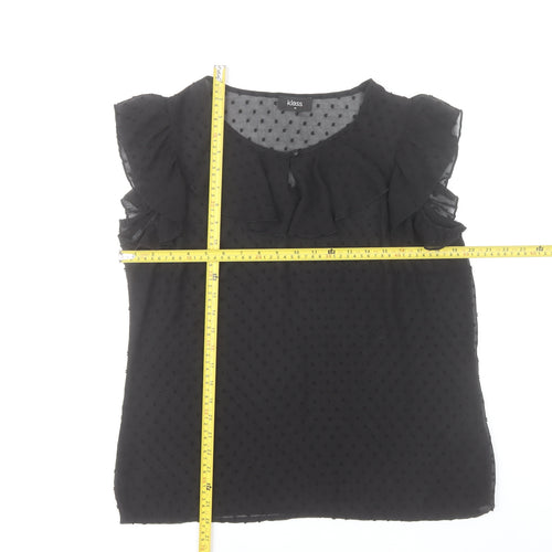 Klass Women’s Black Chiffon Ruffle Polka Dot Blouse Size 14