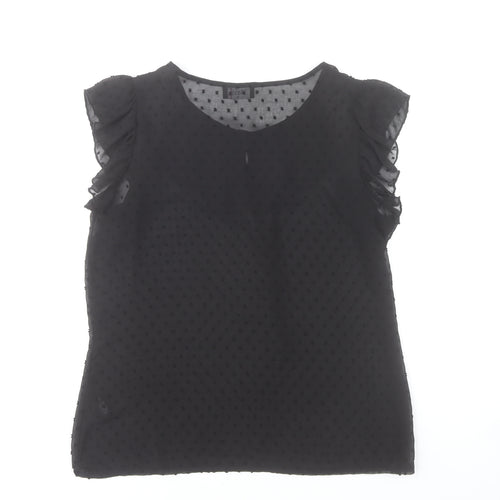 Klass Women’s Black Chiffon Ruffle Polka Dot Blouse Size 14