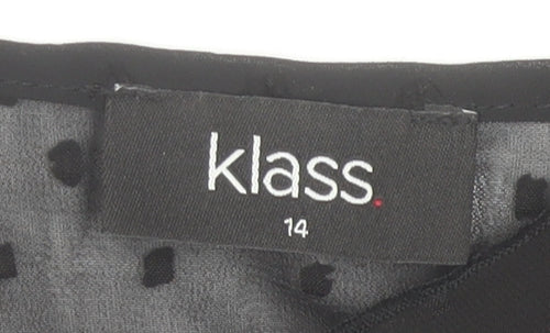 Klass Women’s Black Chiffon Ruffle Polka Dot Blouse Size 14