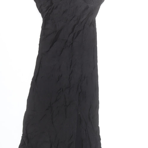 Bershka Women’s Black Viscose Slip Dress Size 8 Long Strappy