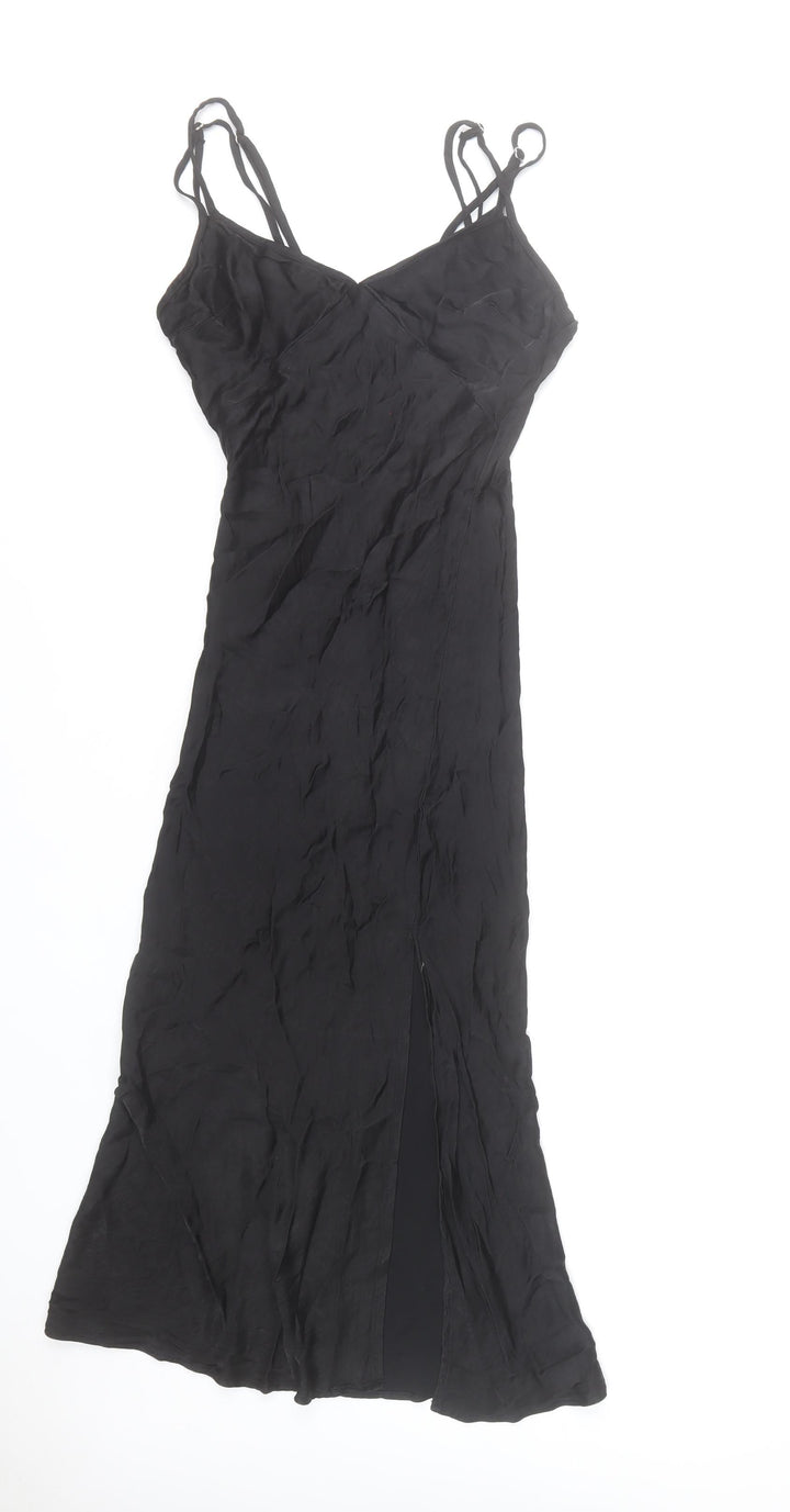 Bershka Women’s Black Viscose Slip Dress Size 8 Long Strappy