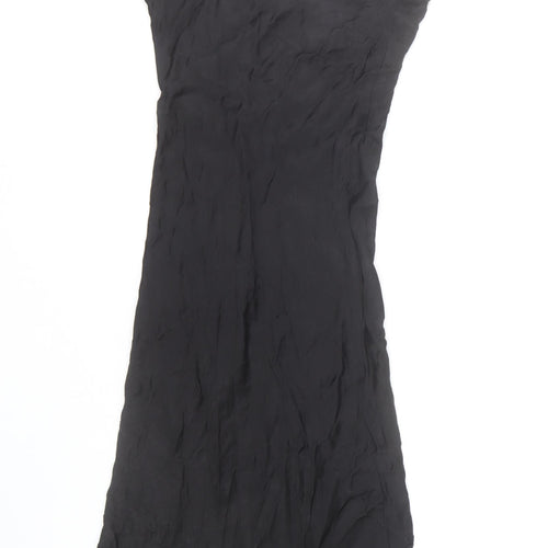 Bershka Women’s Black Viscose Slip Dress Size 8 Long Strappy