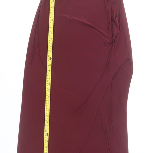 LOVE Women’s Red Size 12 Slip Maxi Dress Cowl Neck Belted