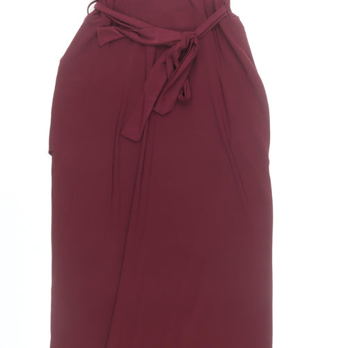 LOVE Women’s Red Size 12 Slip Maxi Dress Cowl Neck Belted