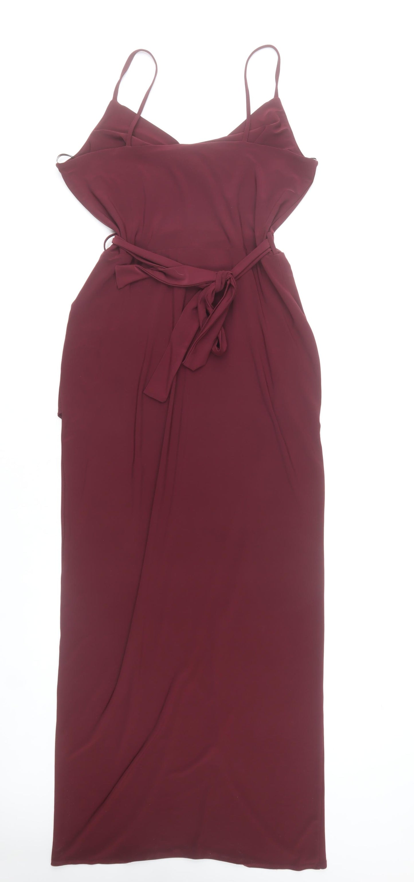 LOVE Women’s Red Size 12 Slip Maxi Dress Cowl Neck Belted
