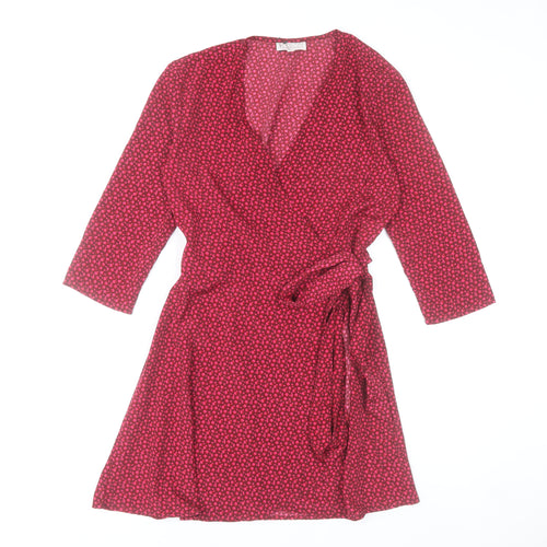 Dancing Leopard Women’s Red Wrap Dress Size 8 V-Neck Geometric Short