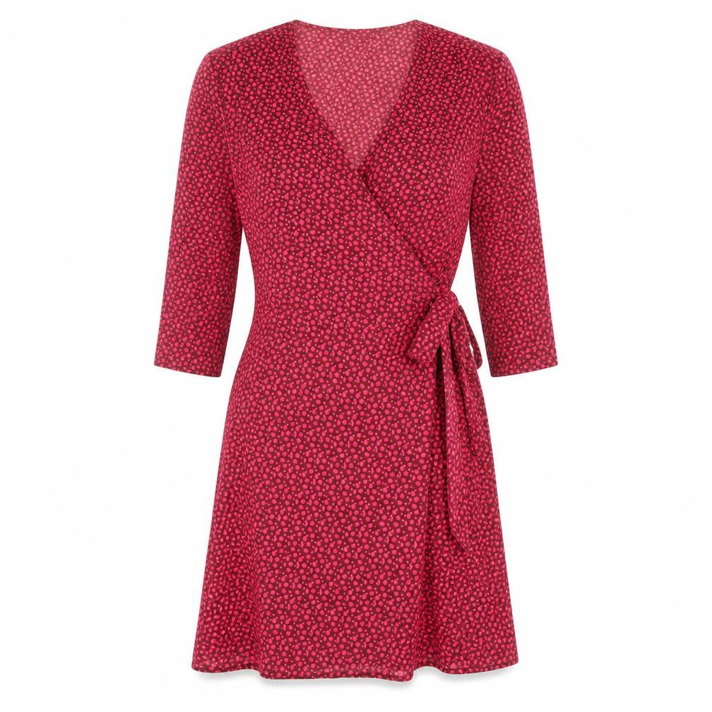 Dancing Leopard Women’s Red Wrap Dress Size 8 V-Neck Geometric Short