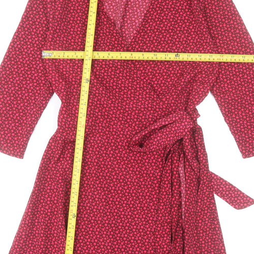 Dancing Leopard Women’s Red Wrap Dress Size 8 V-Neck Geometric Short