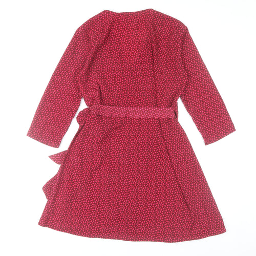 Dancing Leopard Women’s Red Wrap Dress Size 8 V-Neck Geometric Short