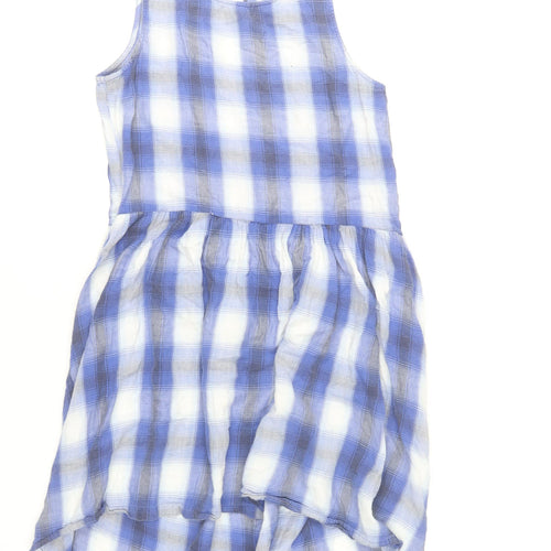 Topshop Women Blue Check Cotton Sleeveless Skater Dress Size 10