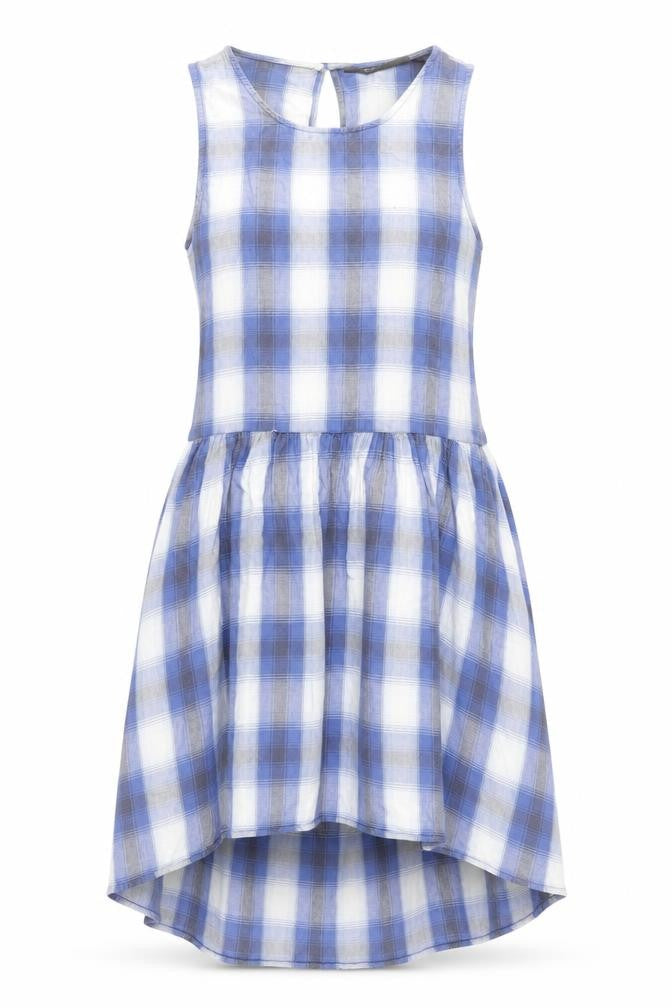 Topshop Women Blue Check Cotton Sleeveless Skater Dress Size 10