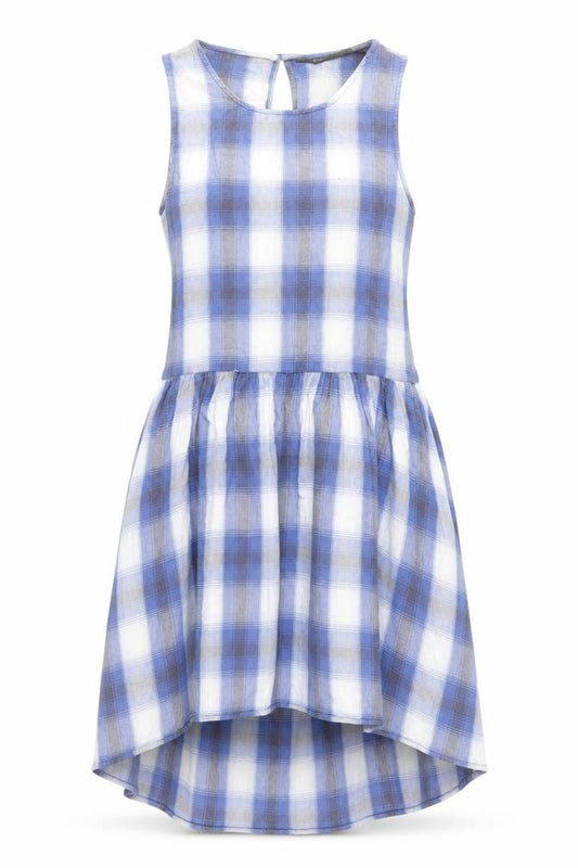 Front view of Topshop Women Blue Check Cotton Sleeveless Skater Dress, size 10