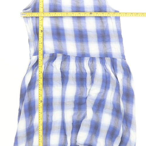 Topshop Women Blue Check Cotton Sleeveless Skater Dress Size 10