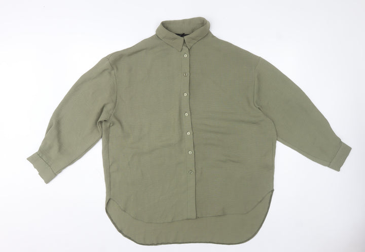 New Look Women’s Green Button-Up Shirt UK 10 Long Sleeve Polyester