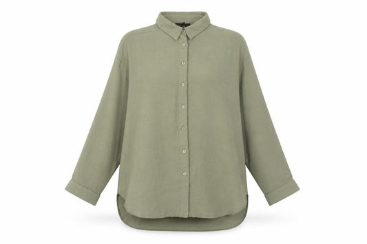 Front view of New Look Women’s Green Button-Up Shirt UK 10 Long Sleeve Polyester