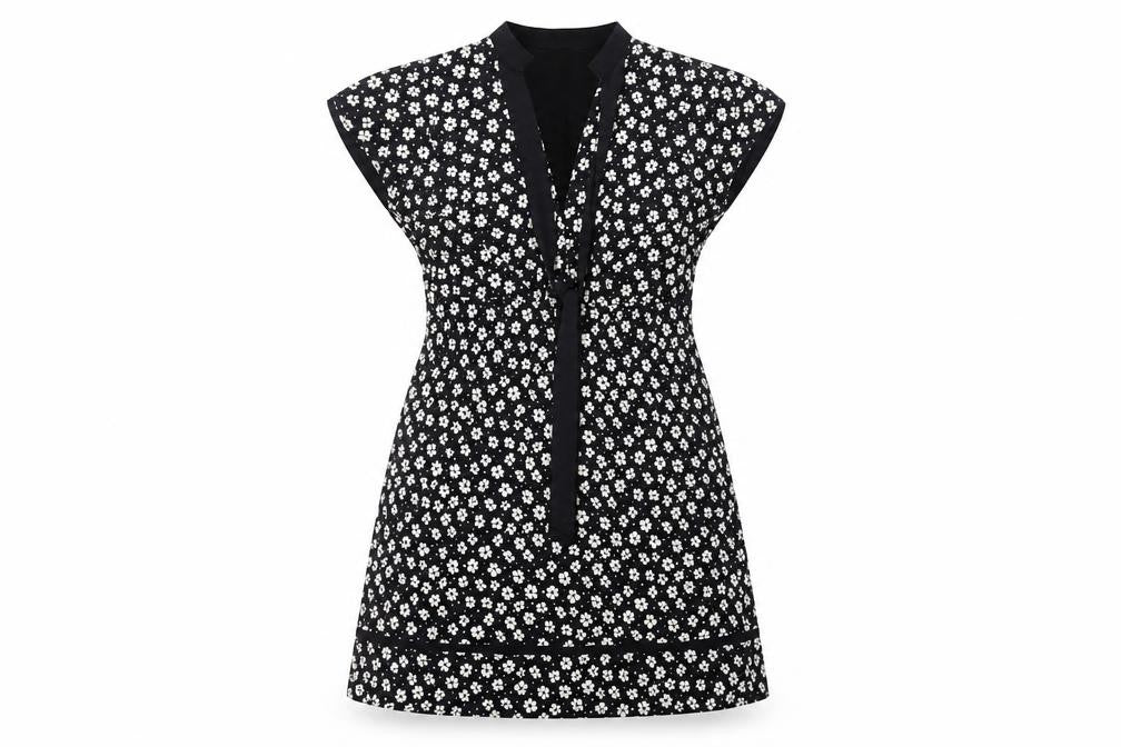 Yumi Women’s Black Floral A-Line Short V-Neck Dress Size 12