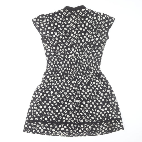 Yumi Women’s Black Floral A-Line Short V-Neck Dress Size 12