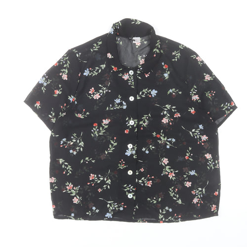 H&M Women’s Black Floral Button-Up Chiffon Shirt Top Size 12