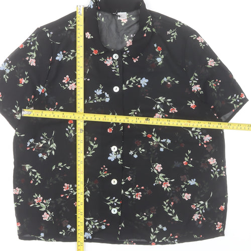 H&M Women’s Black Floral Button-Up Chiffon Shirt Top Size 12