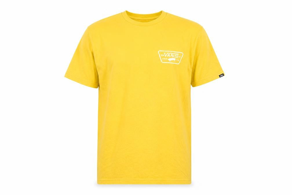 Front view of Vans Men’s Yellow Small Slim Fit Graphic Logo T-Shirt