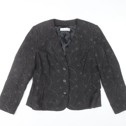 Country Casuals Womens Black Floral Blazer Size 16 Formal Jacket