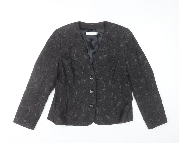 Country Casuals Womens Black Floral Blazer Size 16 Formal Jacket