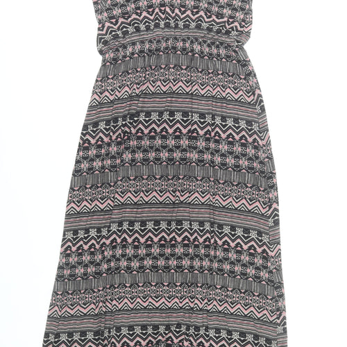 QED London Women’s Black Pink Aztec Maxi Dress Size M Sleeveless Scoop Neck