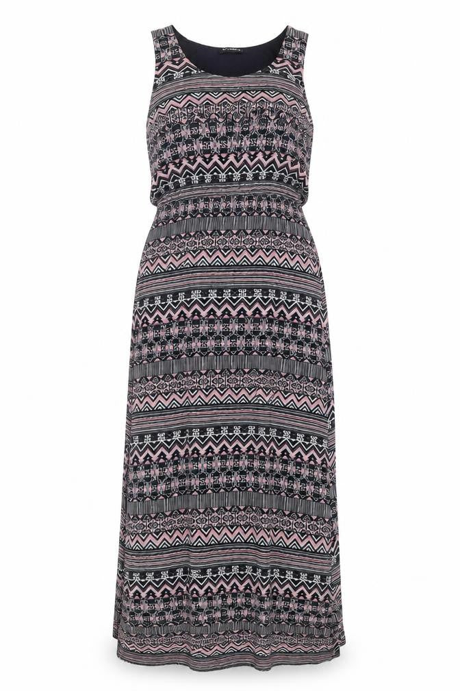 QED London Women’s Black Pink Aztec Maxi Dress Size M Sleeveless Scoop Neck