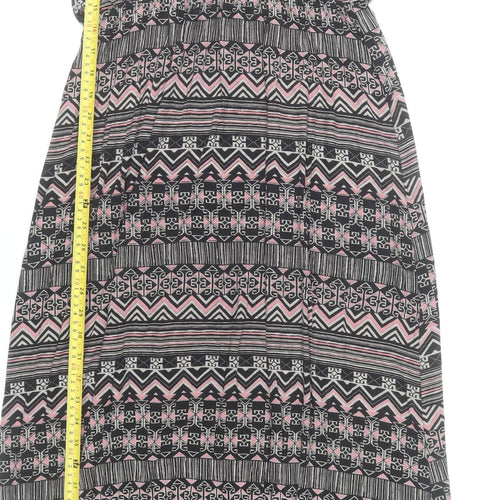 QED London Women’s Black Pink Aztec Maxi Dress Size M Sleeveless Scoop Neck