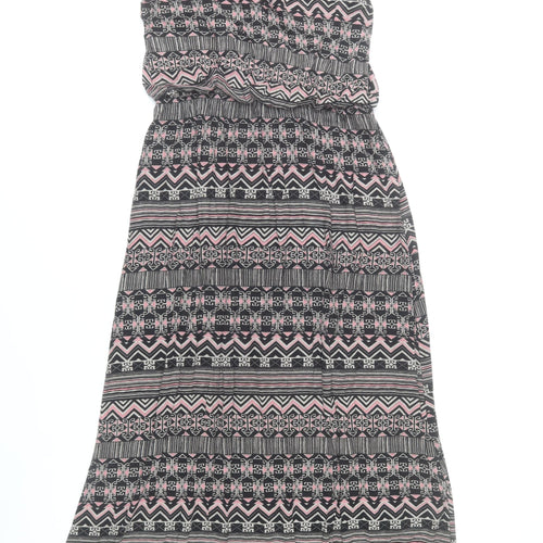QED London Women’s Black Pink Aztec Maxi Dress Size M Sleeveless Scoop Neck