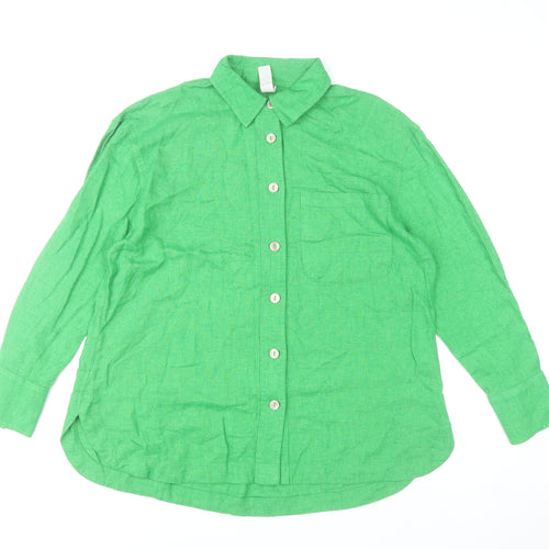 River Island Womens Green Button-Up Linen Blend Shirt UK S