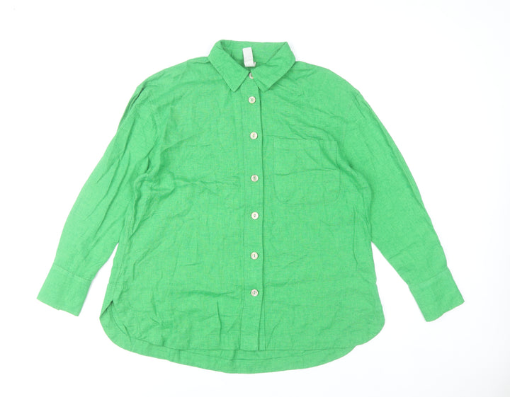 River Island Womens Green Button-Up Linen Blend Shirt UK S