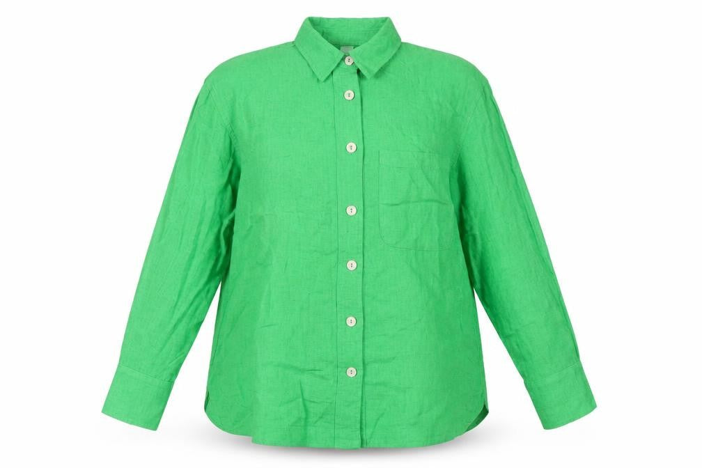 River Island Womens Green Button-Up Linen Blend Shirt UK S