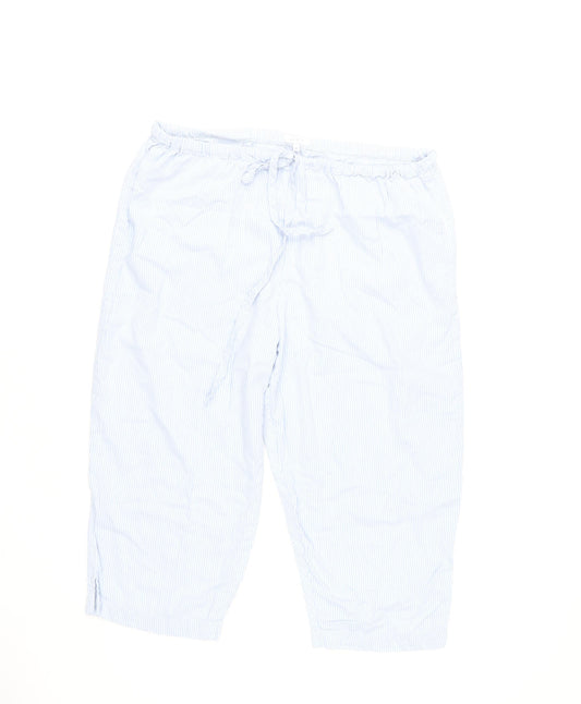 Marks and Spencer Women Blue Striped Cotton Pyjama Pants M