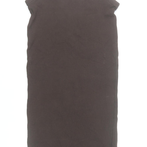 H&M Women Brown Tank Midi Dress Size 8 Cotton Stretch Scoop Neck