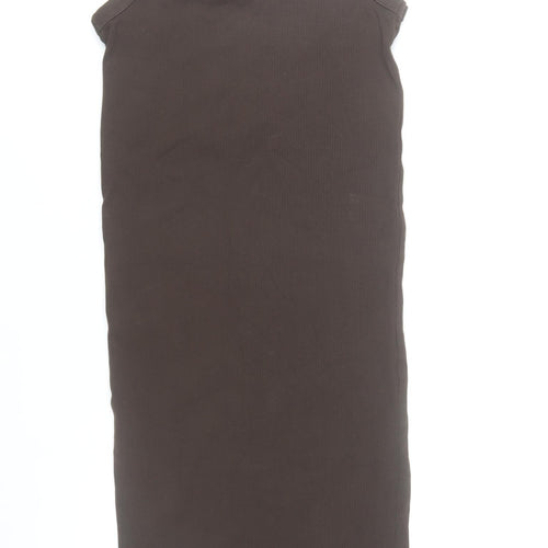 H&M Women Brown Tank Midi Dress Size 8 Cotton Stretch Scoop Neck
