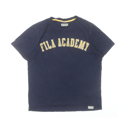 Fila Academy Mens Small Blue Crew Neck Graphic Logo T-Shirt